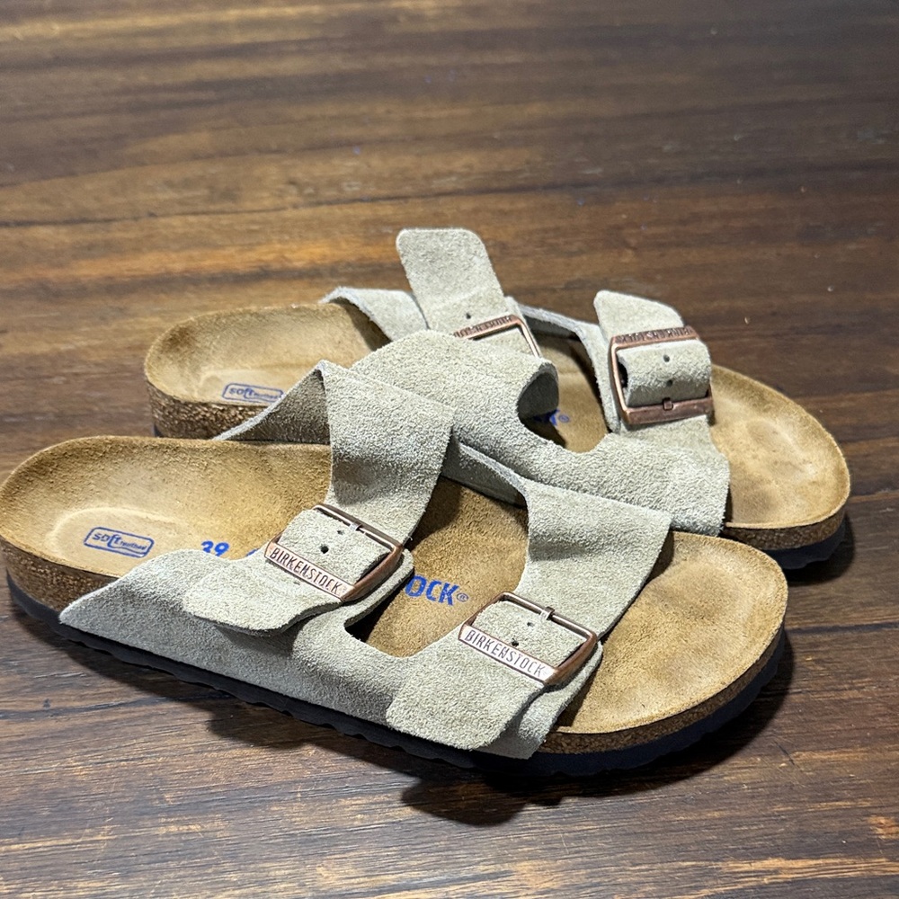 Birkenstock Arizona Two-Strap Suede Slides - Beige Taupe
